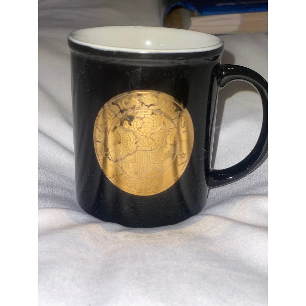 Vintage American Embassy Bonn Germany Mug Gold Eagle Seal Diplomatic Souvenir